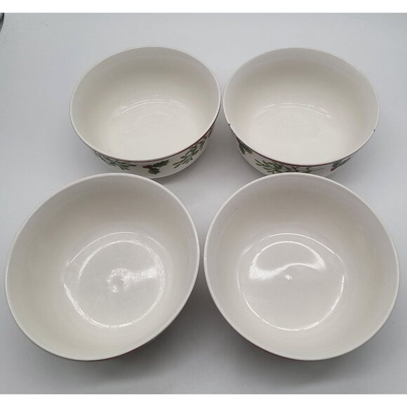 Set of 4 Royal Norfolk Holly Berry Christmas Holiday Cereal Soup Bowls - Picture 2 of 12